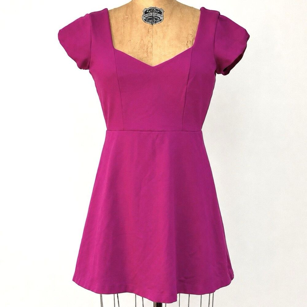 Urban Outfitters Pink Puff Sleeve Mini Dress Sweetheart Fit Flare 8